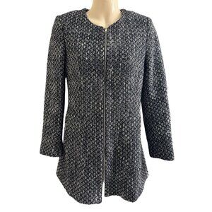 ZARA Tweed Jacket Blazer Full Zip Lined Womens Size Small Black White Office‎